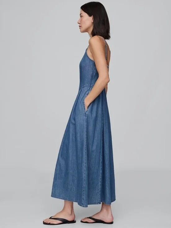 GAP DENIM SEAMED MAXI DRESS LARGE - Picture 2 of 10